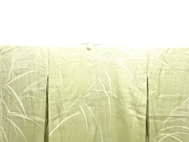  アンティーク　満月にススキ模様刺繍単衣着物